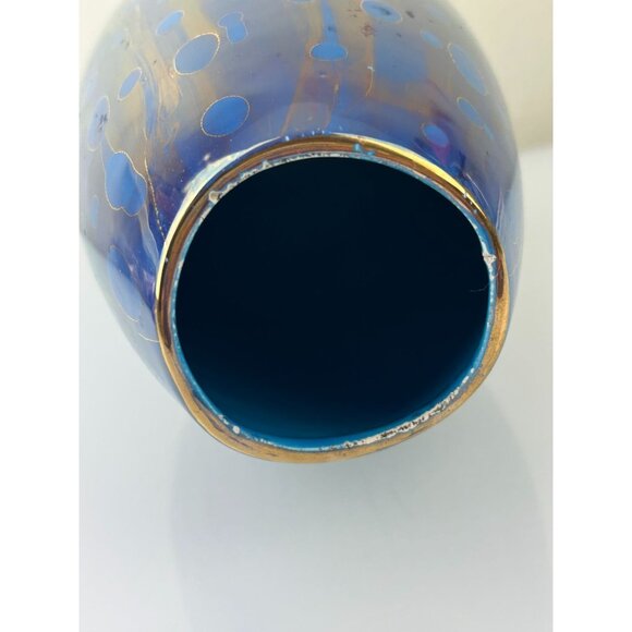 Vintage Tanaka Blue & Purple Iridescent Ceramic Pottery Vase Shiny READ - Picture 7 of 14